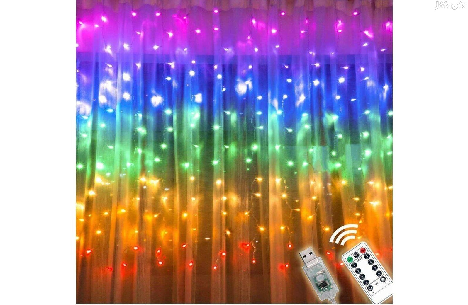 Új Karácsonyi LED fényfüggöny USB tápcsatlakozású 300 LED 3x3 méter mu