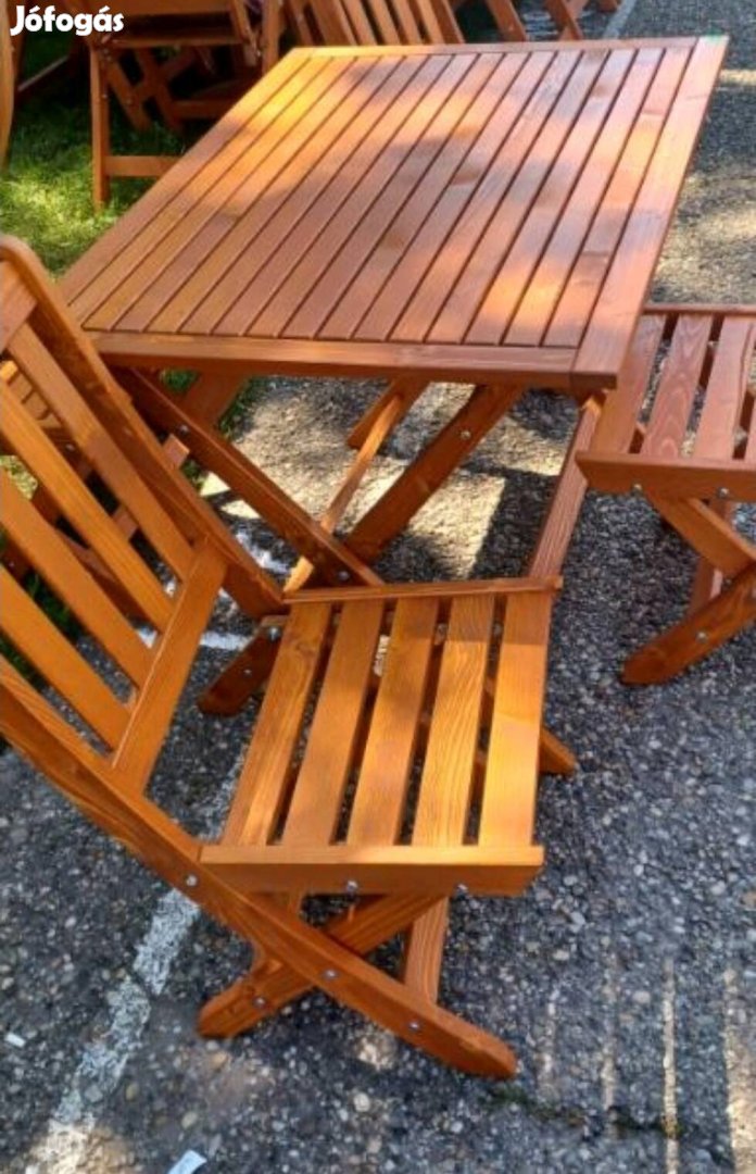 Uj Kerti Fa garnitúra 4 székkel borovi fenyő, összecsukható