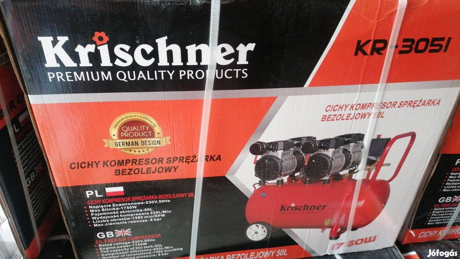 Új Krischner 50 Literes olajmentes, csendes kompresszor 1750W eladó