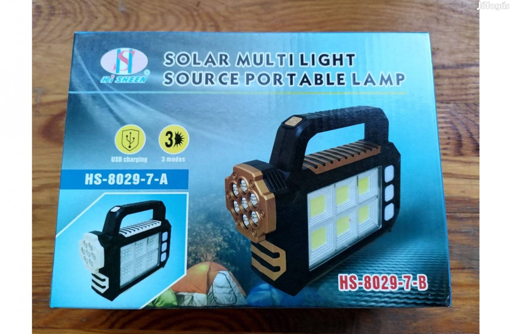 Új!LED napelemes zseblámpa, újratölthető, kempingezéshez stb