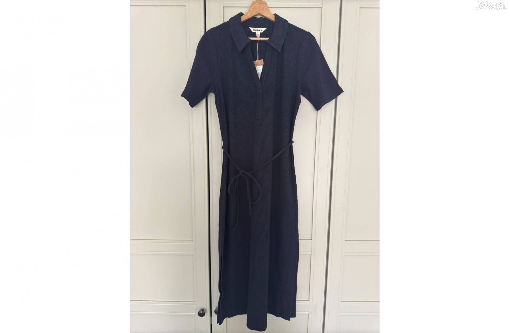 Uj L Boden Női Bordazott Ing Ruha Ribbed Midi Shirt Dress Kek 16R