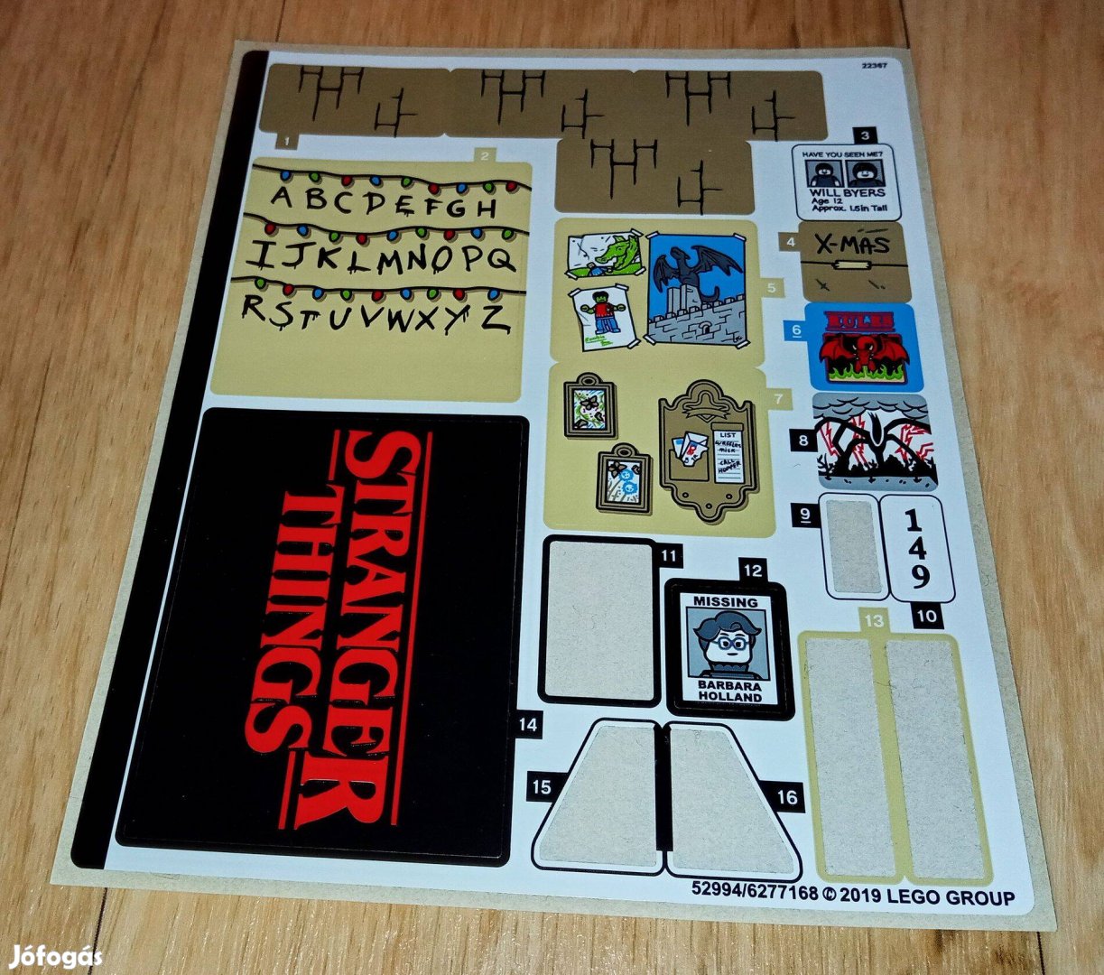 Új Lego Stranger Things 75810 The Upside Down matricaív