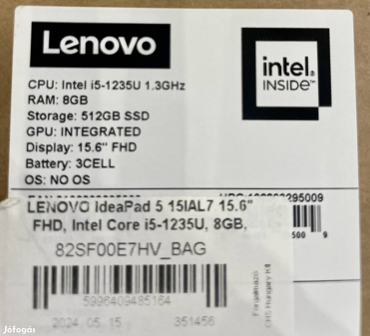 Új Lenovo Ideapad 5 15IAL7 Laptop i5-1235/8gb 3 Év Gari