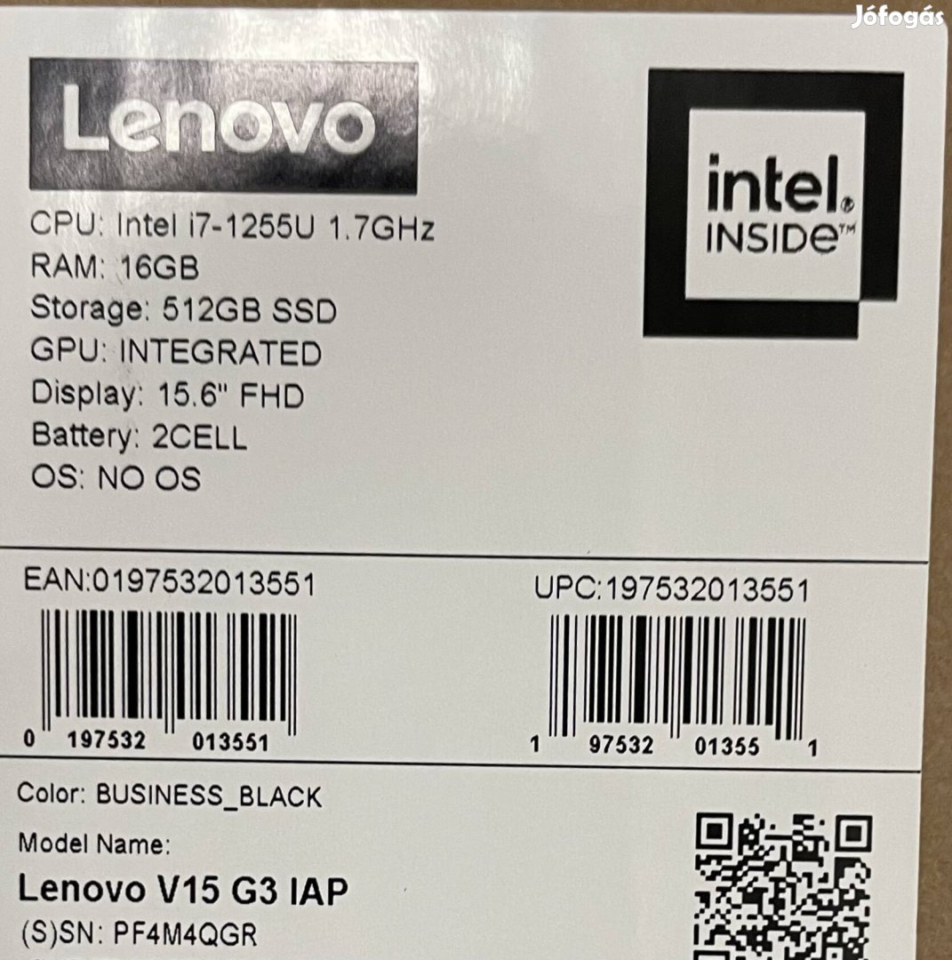 Új Lenovo V15 G3 Laptop i7-1255/16Gb 2Év Gari