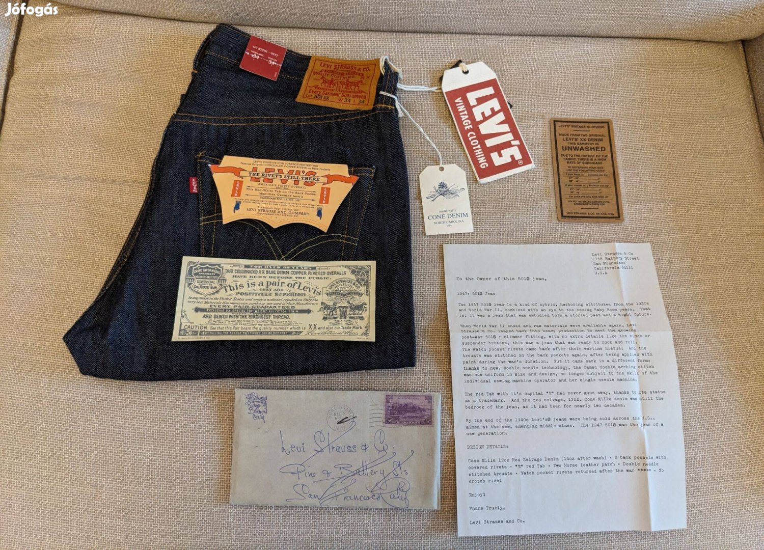 Új Levis 501 Made in USA 1947-es újra kiadása, ritkaság