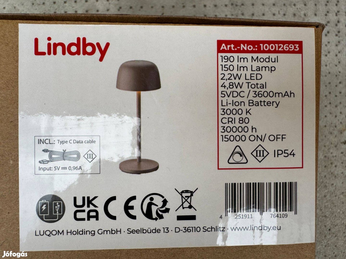 Új Lindby Arietty LED ujratoltheto asztali lampa bezs aluminium