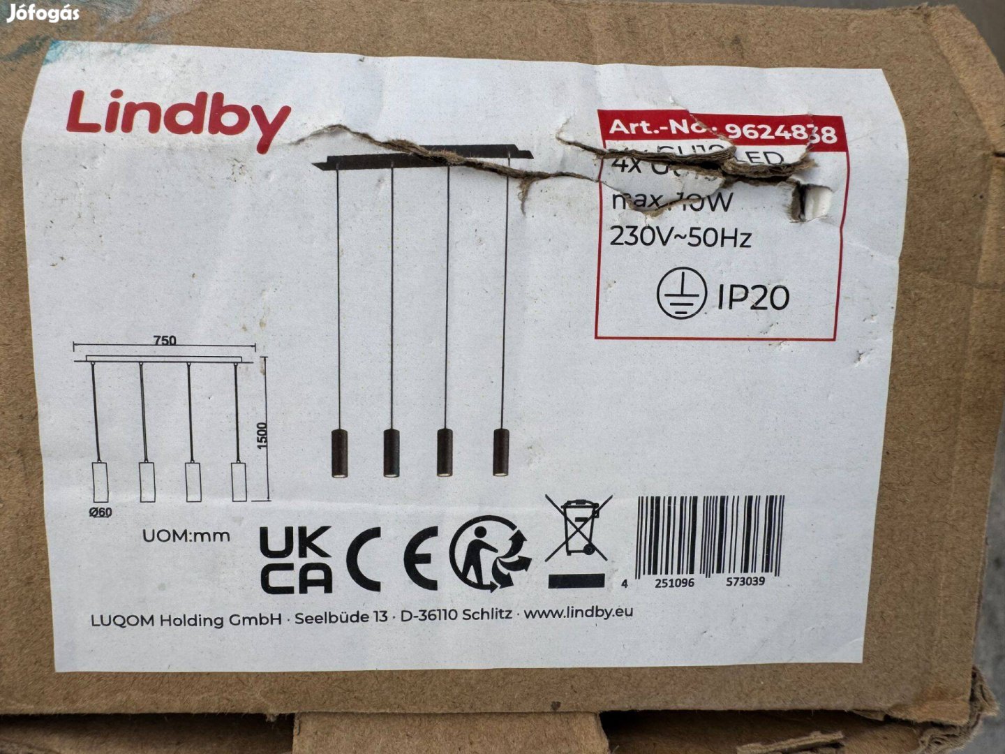 Új Lindby Joffrey Lógó Lámpa Világítás Mennyezeti Fekete