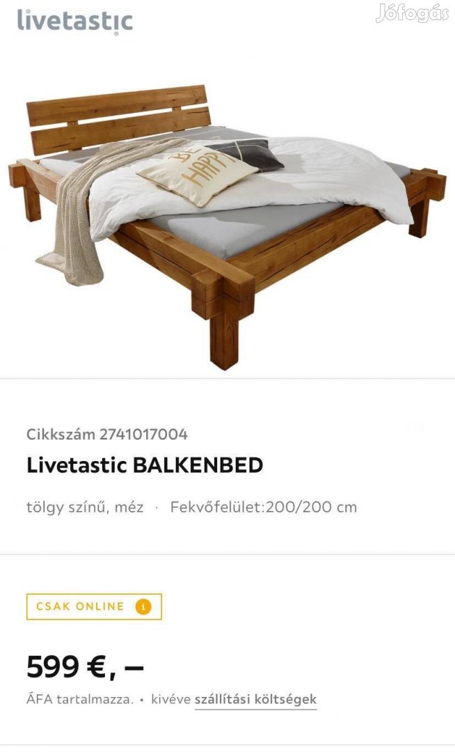 Új Livetastic tömörfa fa ágy franciaágy ágykeret 200x200