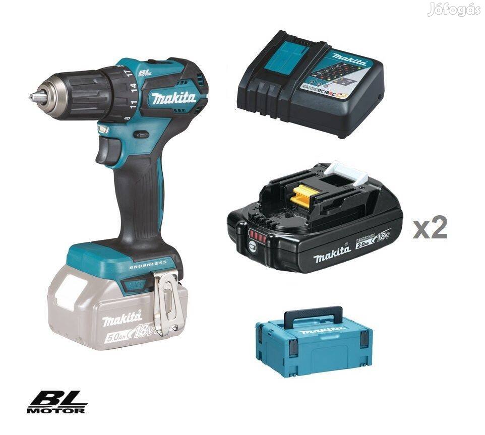 Új Makita DDF483RAJ Akkus fúró-csavarbehajtó (18V/2x2.0Ah) Makpac koff