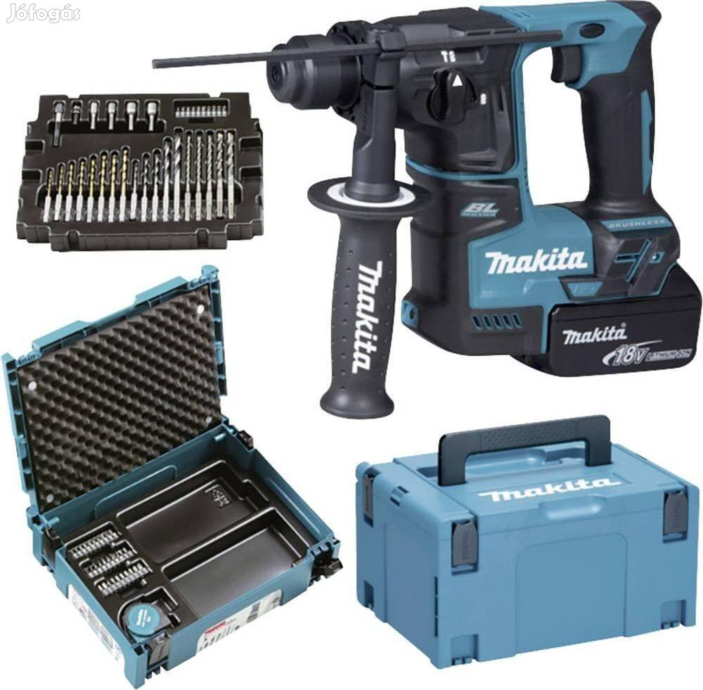 Új Makita DHR171Fjx1 SDS-Plus akkus fúrókalapács (18V/2x3.0Ah) + 65 db