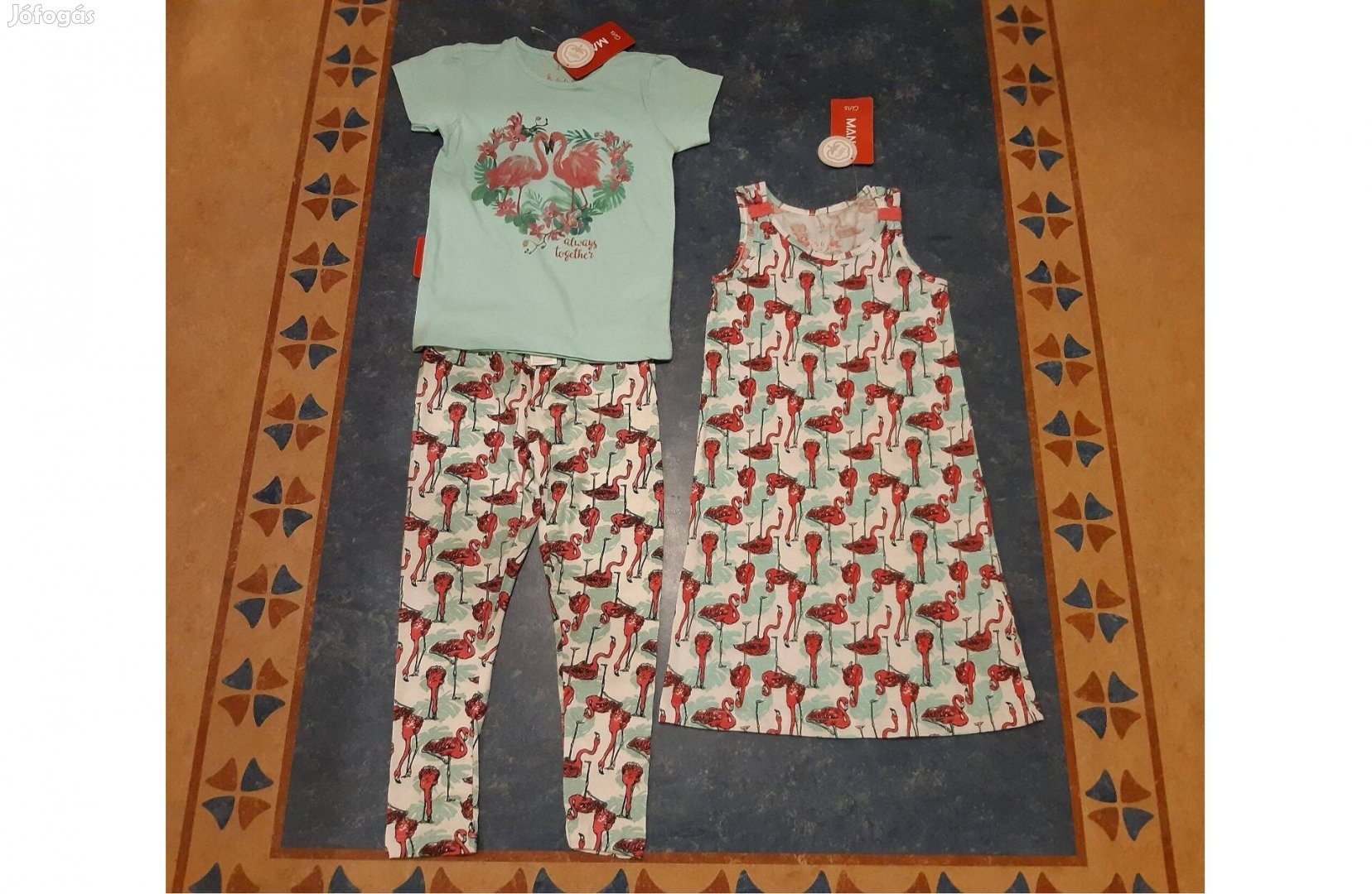 Új Mana dekoratív flamingós 3r.pamut szett - legging/ruha/póló 110 116