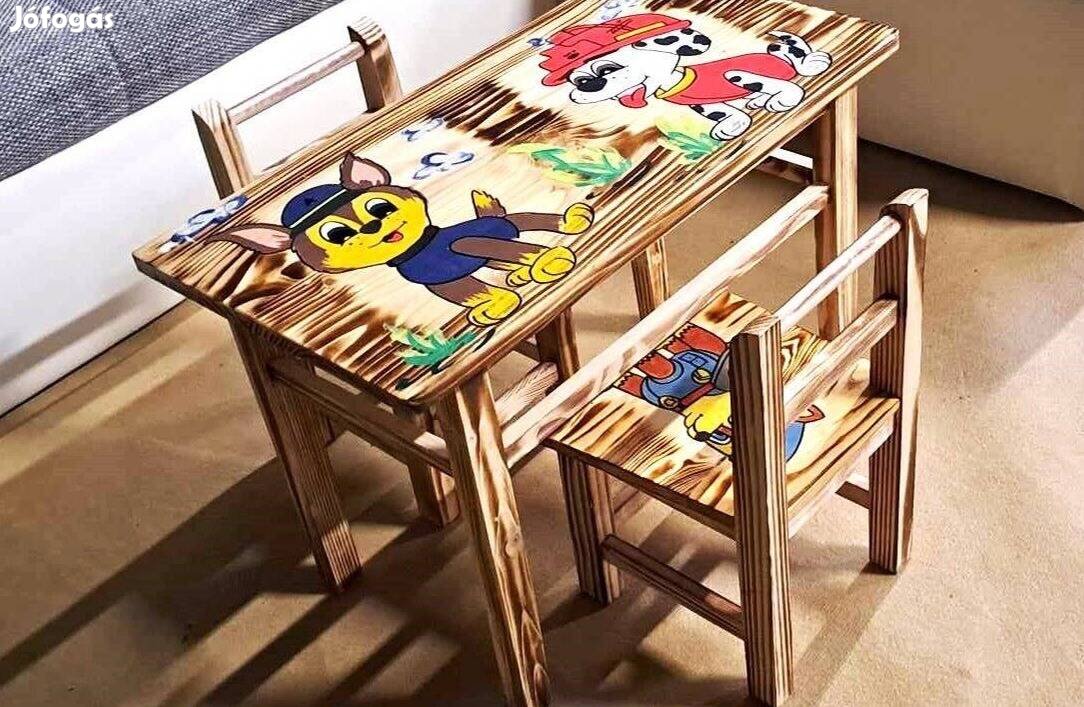 Új Mancsőrjárat gyermek asztal székekkel (fenyő, egyedi, utolsó darab)