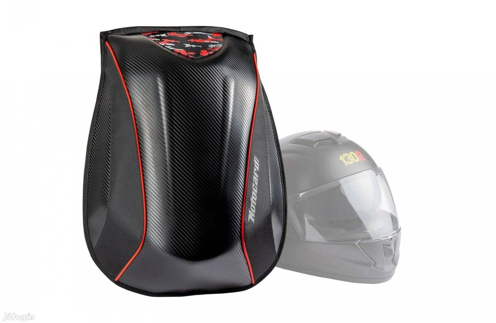 Új Motocard fekete/carbon mintás, merevfalú bővíthető motoros hátizsák
