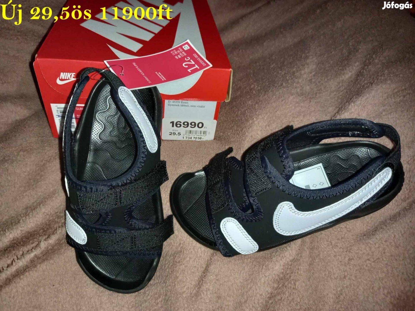 Új Nike Sunray fekete vízálló gyerek szandál, szandi, 29,5-es/12C