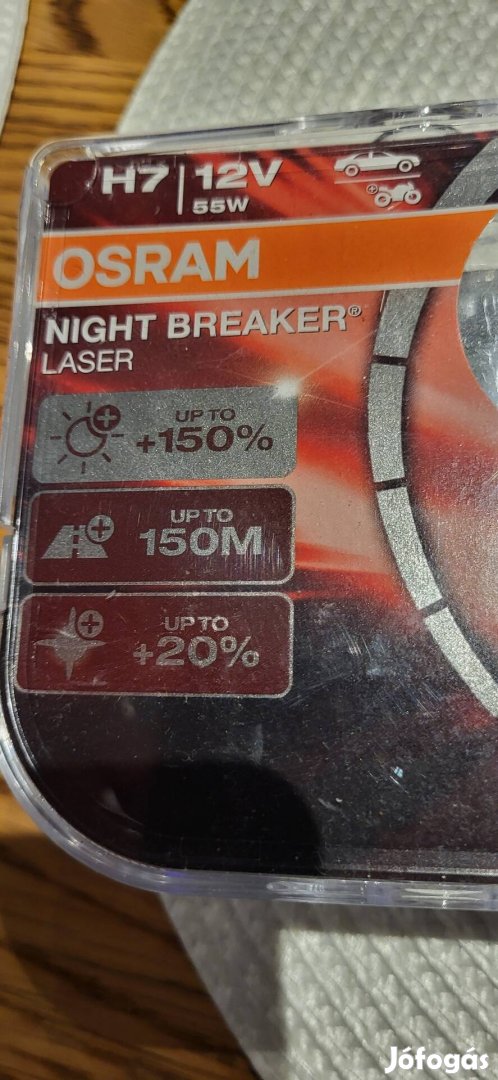 Új Osram  12V 55W H7 Px26d Night Breaker Laser izzó,  2darab 150%