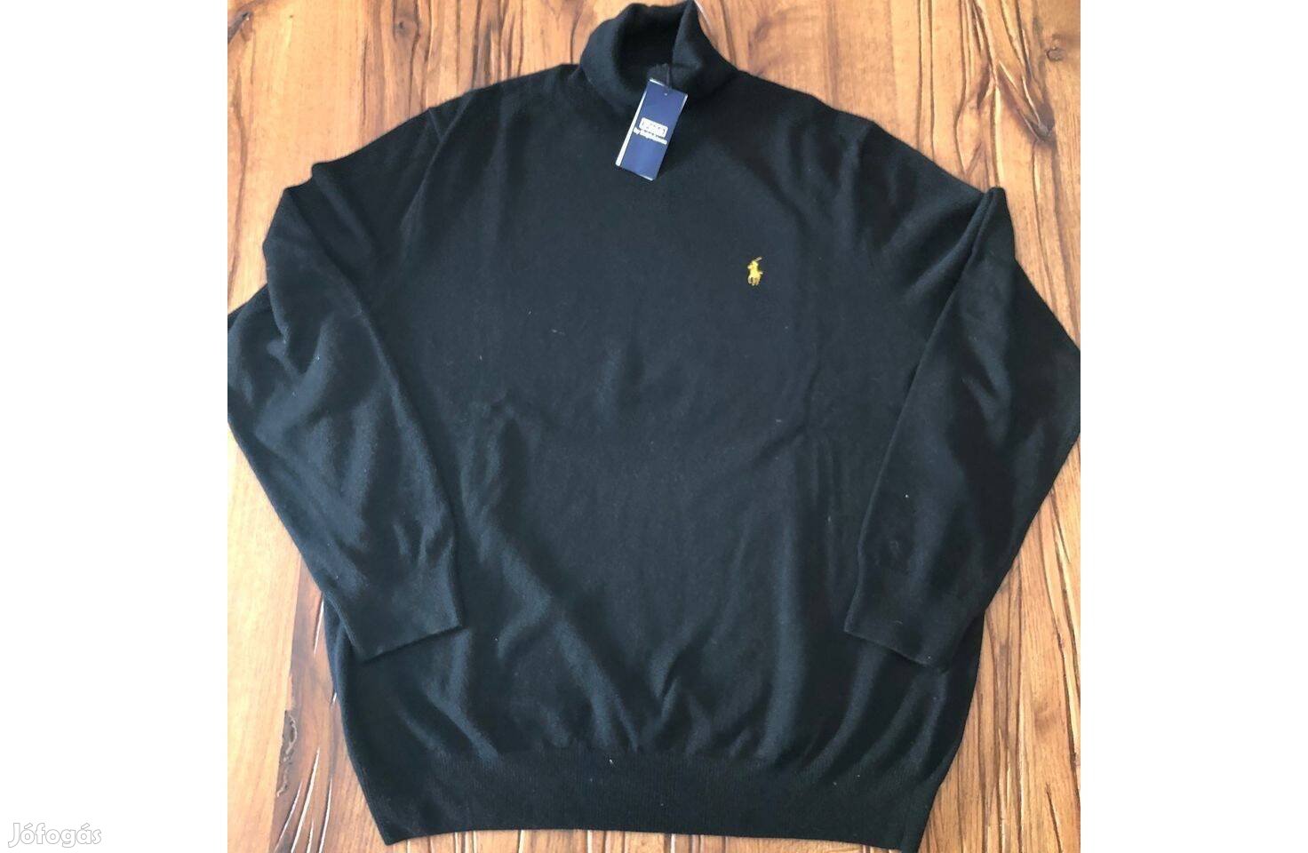 Új Polo Ralph Lauren fekete gyapjú pulóver 2XL méret