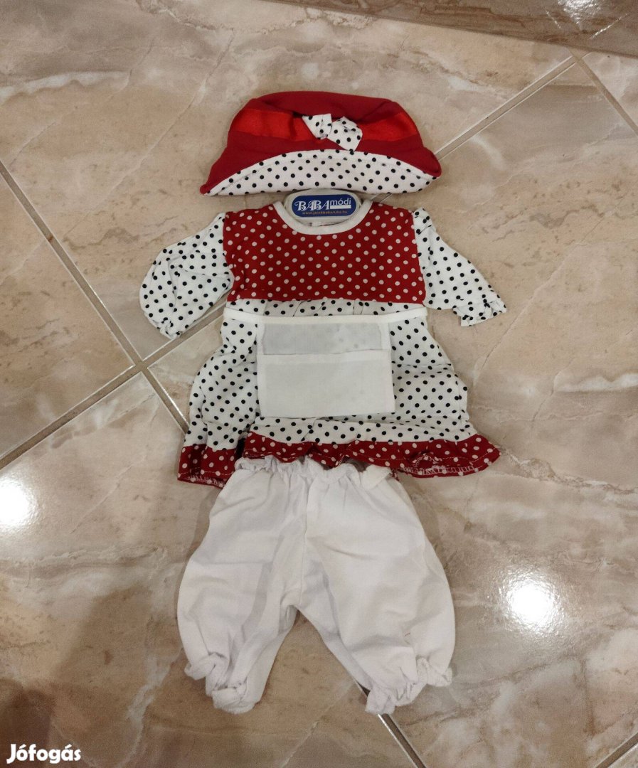 Új Pöttyös nyáriruha kalappal / Babaruha szett 45 cm-es babára készség