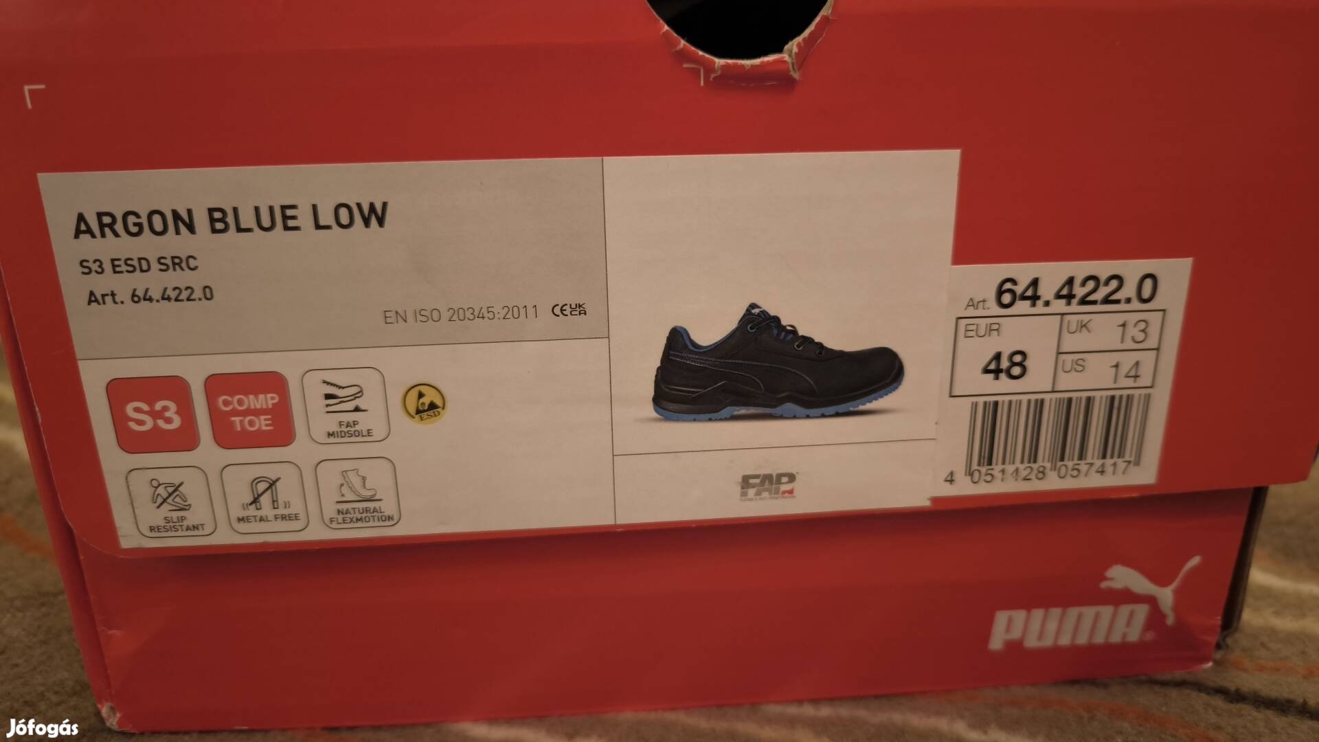 Új Puma Argon Blue Low munkavédelmi cipő 48-as méret