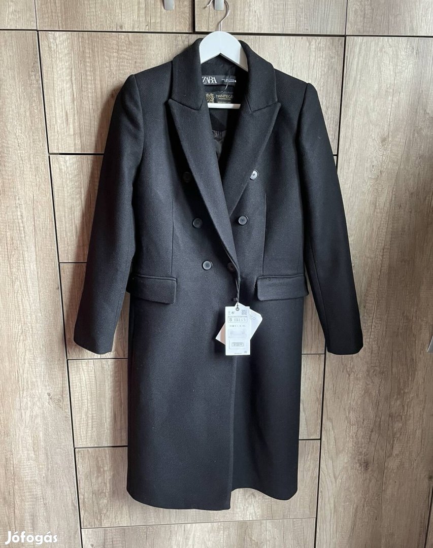 Új S-es Címkés Zara Manteco Kabát 75% Gyapjútartalommal Fekete