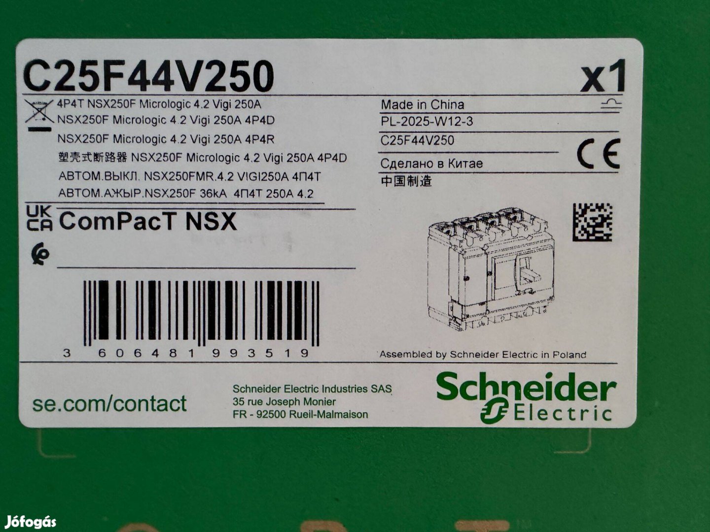 Új Schneider C25F44V250 Kompakt Megszakító Energiaelosztásdi