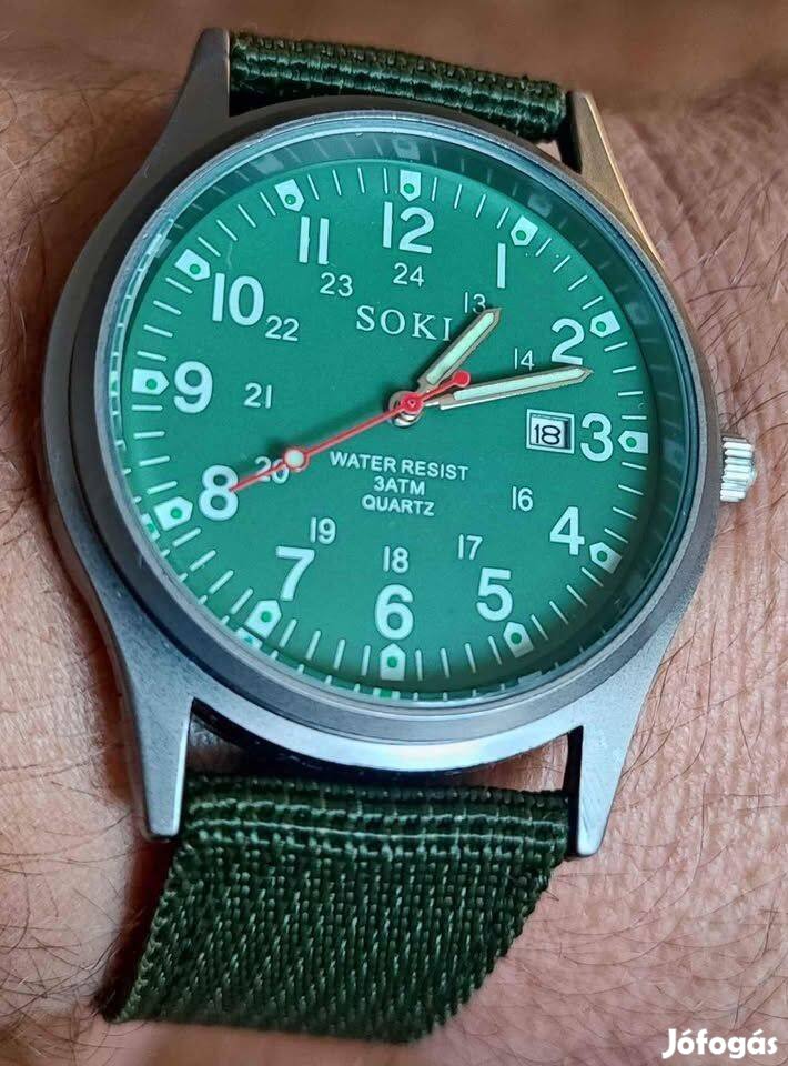 Új Soki férfi óra karóra zöld 41mm 42mm kvarc quartz