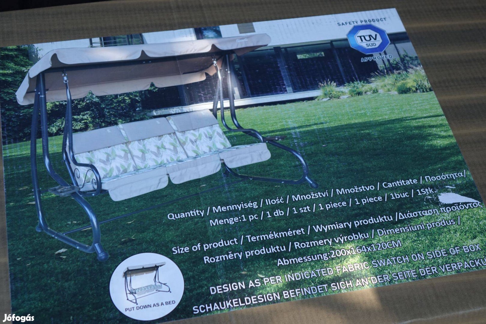 Új Sorrentino hintaágy kerti hinta 3 személy ágyfunkció 200cm