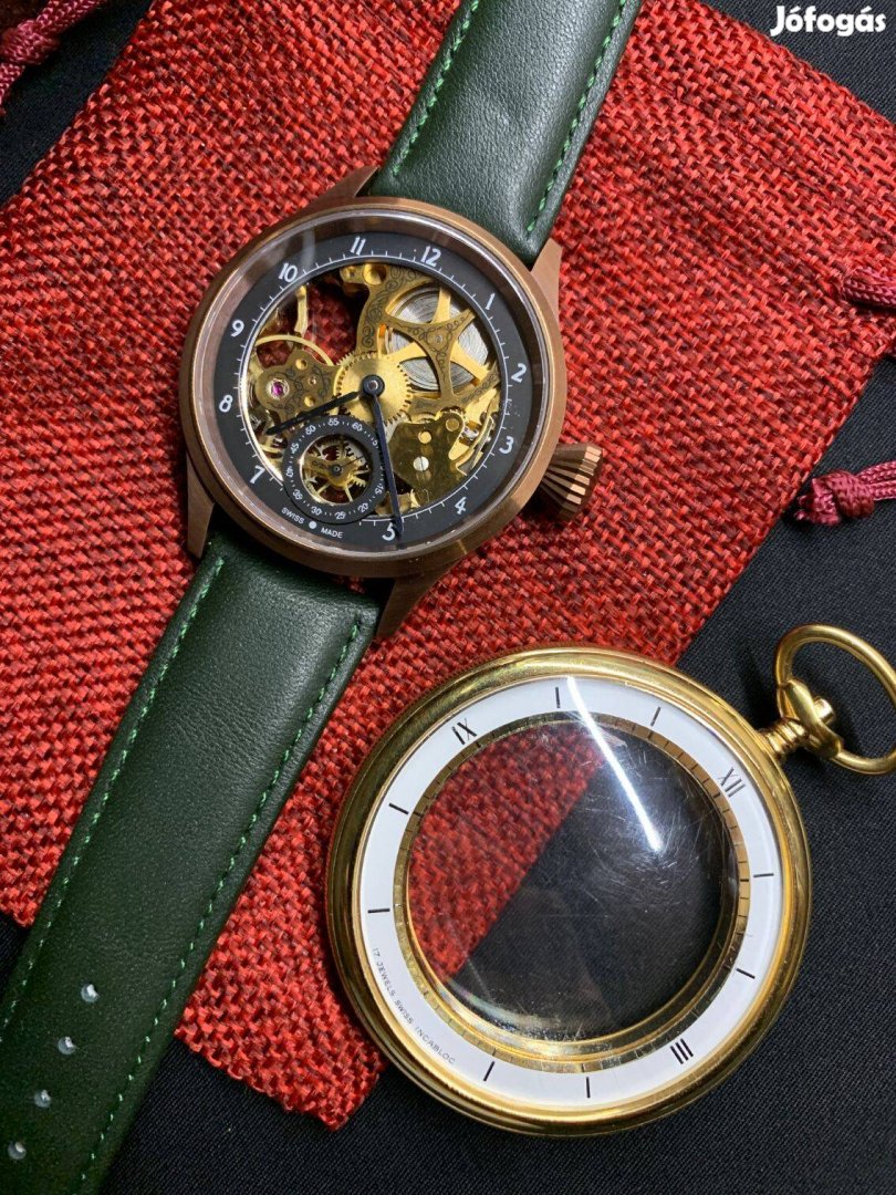 Új Svájci ETAUnitas 6498 Skeleton szerkezetes karóra bronz