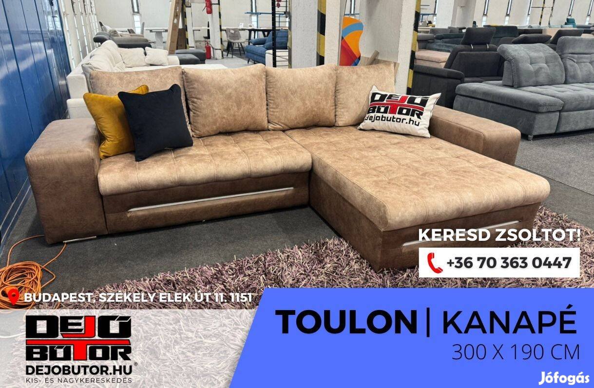 Új Toulon LED kanapé ülőgarnitúra sarok 290x190cm bézs barna ágyazható