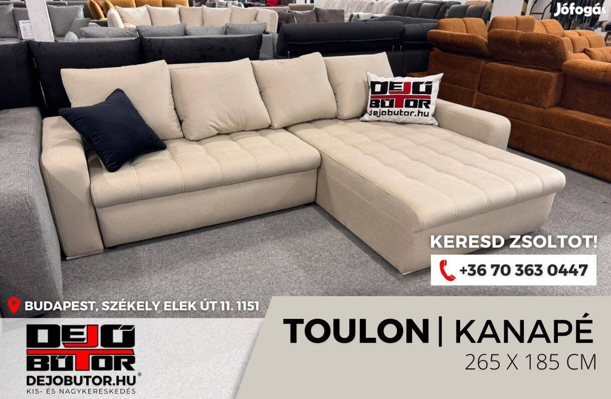 Új Toulon L kanapé ülőgarnitúra sarok 265x185 cm bézs ágyazható
