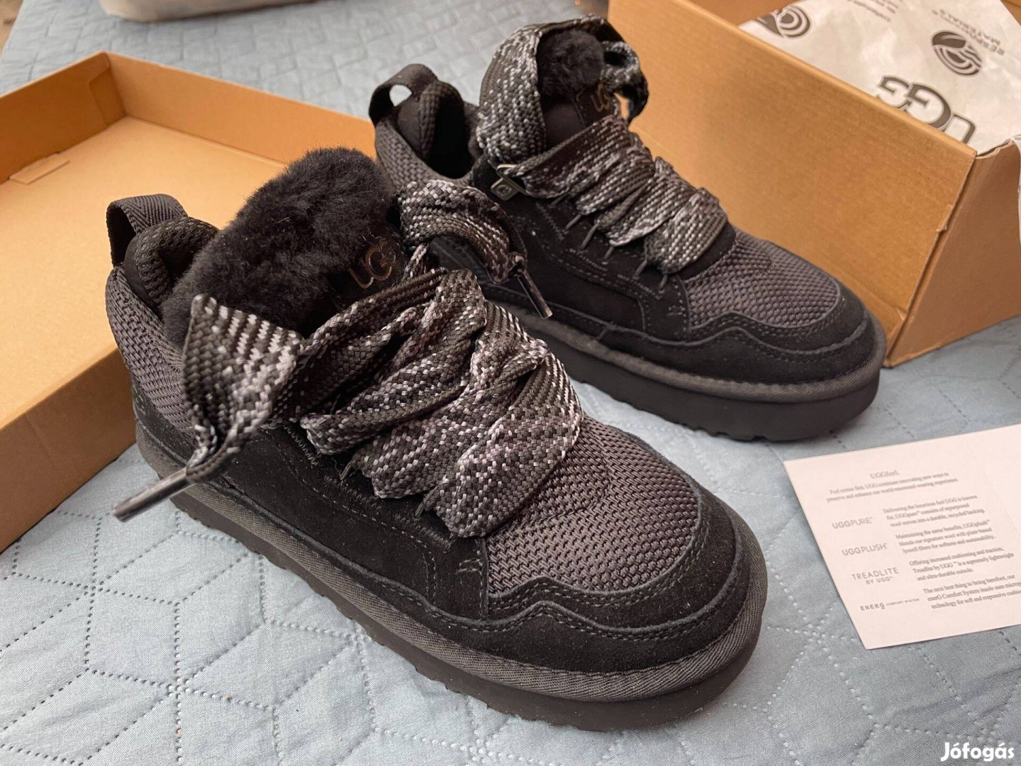 Új Ugg Lowmel sneaker nyersbőr részletekkel fekete, 39 méret