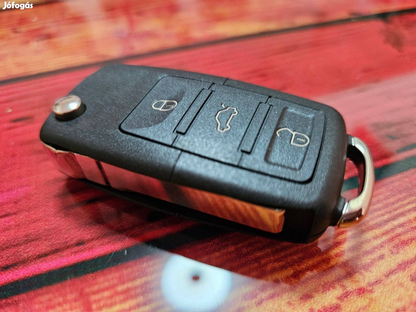 Új VW 3 gombos bicskakulcs kulcsház fekete krómozott