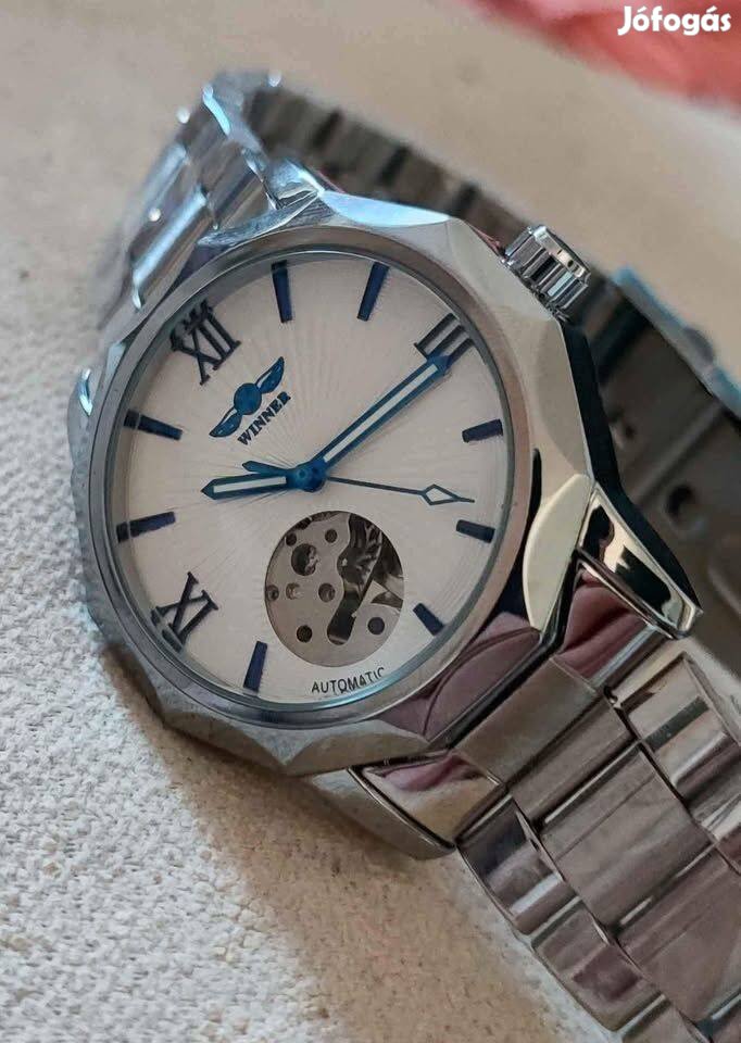 Új Winner férfi automata fémszíjas óra karóra 42mm