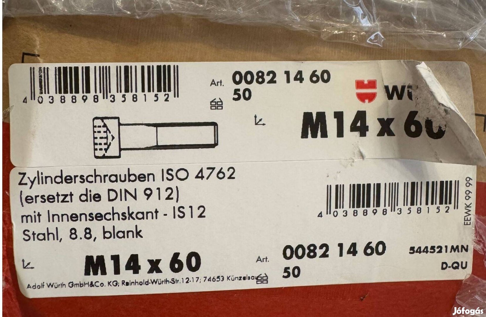 Új Würth Belsőkulcsnyílású Acél Csavar ISO 4762/DIN 912 8.8 Kezeletlen