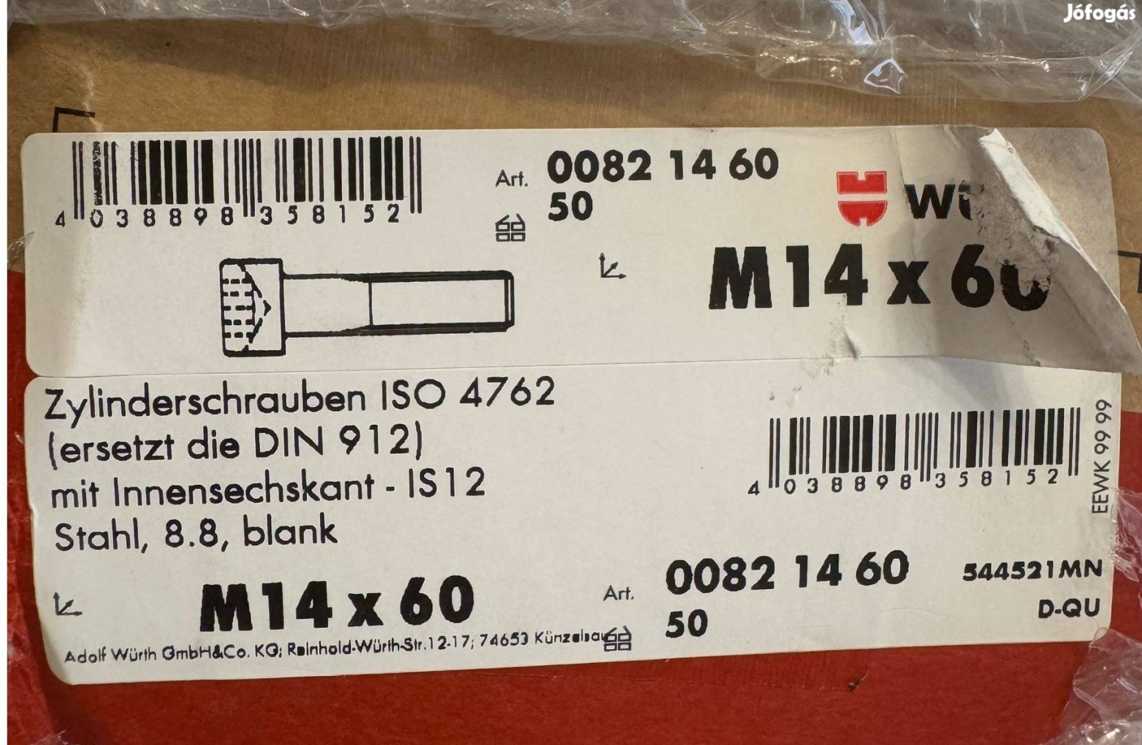 Új Würth Belsőkulcsnyílású csavar ISO 4762/DIN 912 acél 8.8 kezeletlen