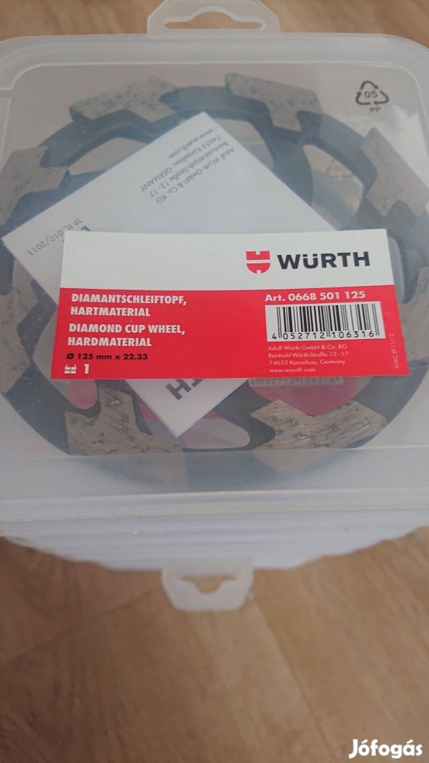 Új Würth Gyémánt csiszolótányér, kemény anyagokhoz 0668501125 125mm