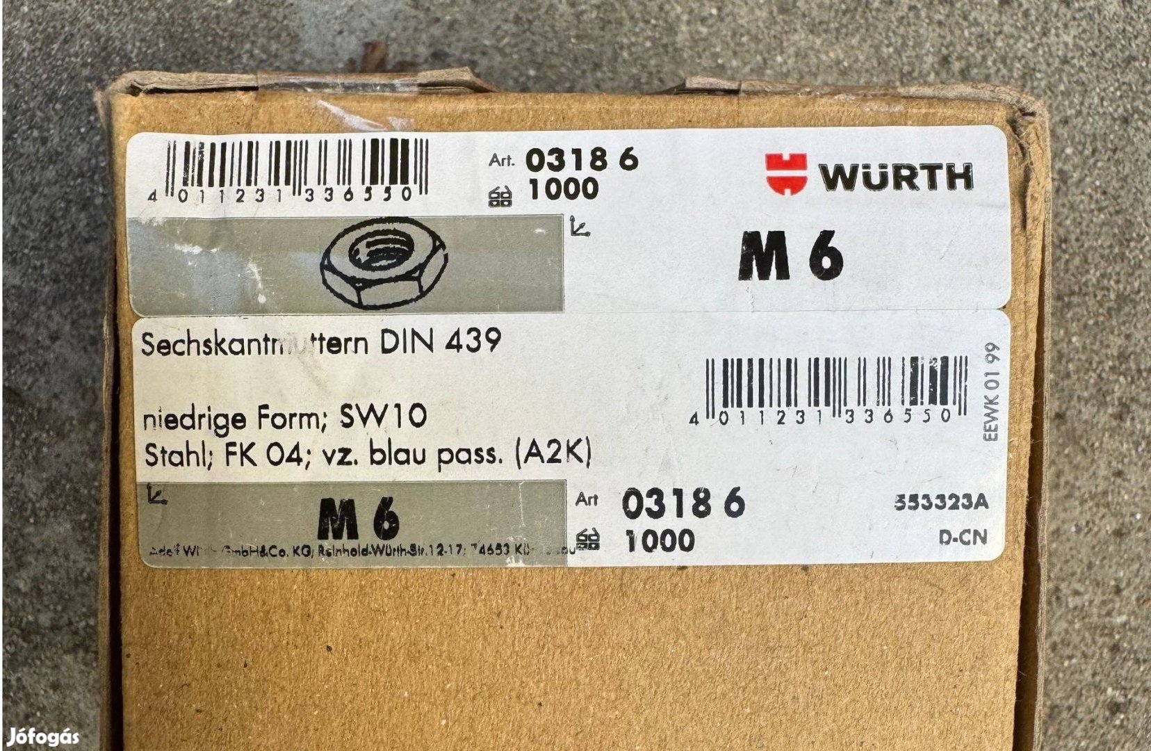 Új Würth Hatlapú Anya Alacsony Profil DIN 439 Acél 03186 1000 db