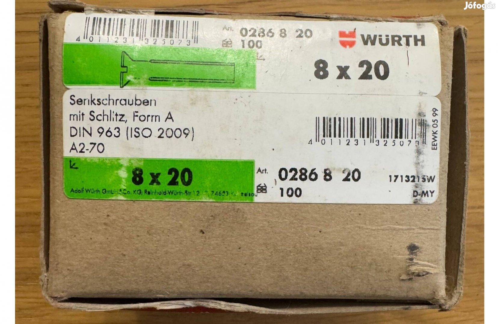 Új Würth Süllyesztett Fejű Nemesacél Csavar Horonnyal DIN 963 A2