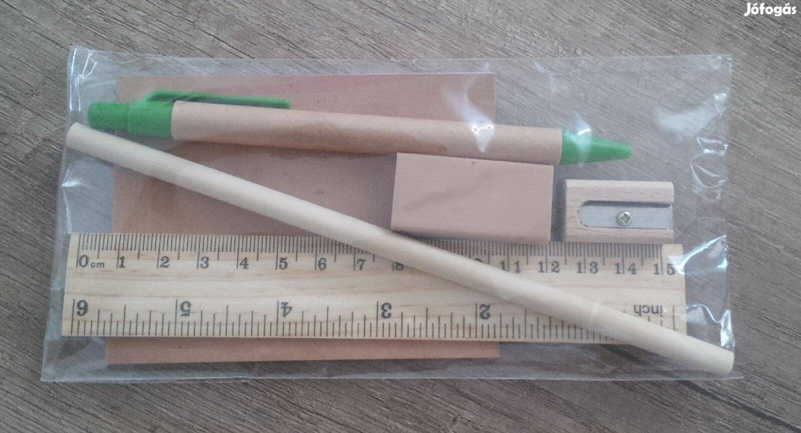 Új! 7 darabos újrahasznosított írószer készlet füzet toll ceruza