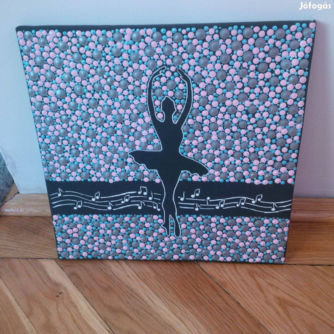 Új! Balerina kép, kézzel festett, 30x30cm