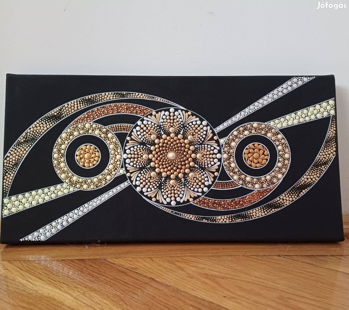 Új! Bézs arany Űr mandala kép kézzel festett 20x40cm