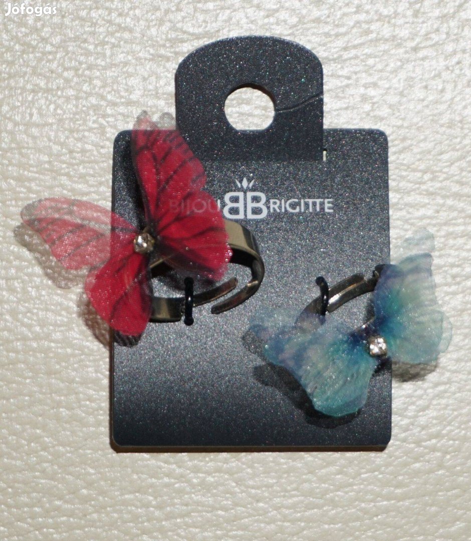 Új, Bijou Brigette pillangós állítható gyűrűk,2db