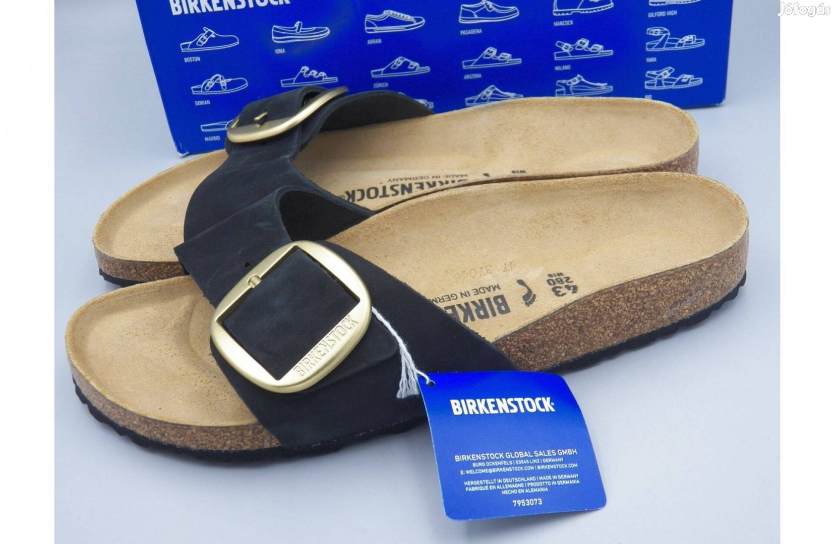Új! Birkenstock Madrid Big Buckle teljes bőr papucs, 43 -as Keskenyebb