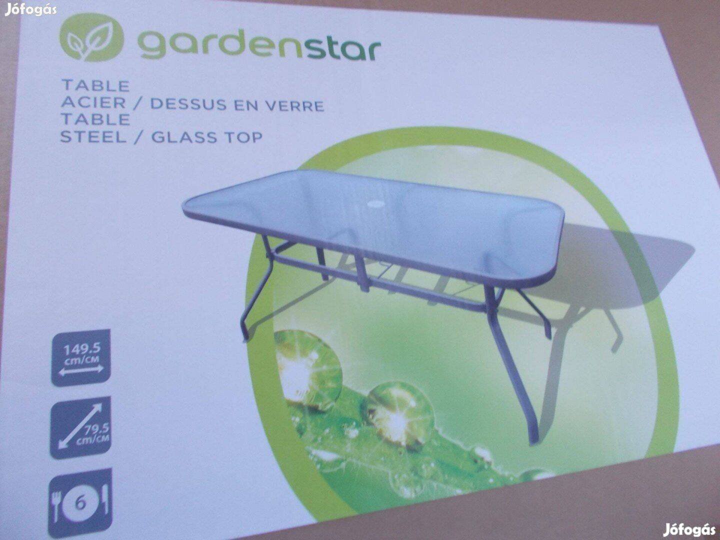 Új! Bontatlan! Gardenstar 6személyes üvegasztal 149 79 cm asztal