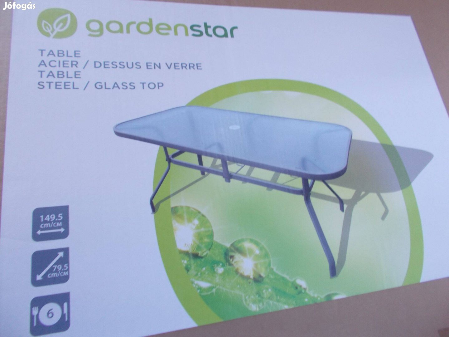 Új! Bontatlan! Gardenstar 6személyes üvegasztal 149 79 cm asztal 