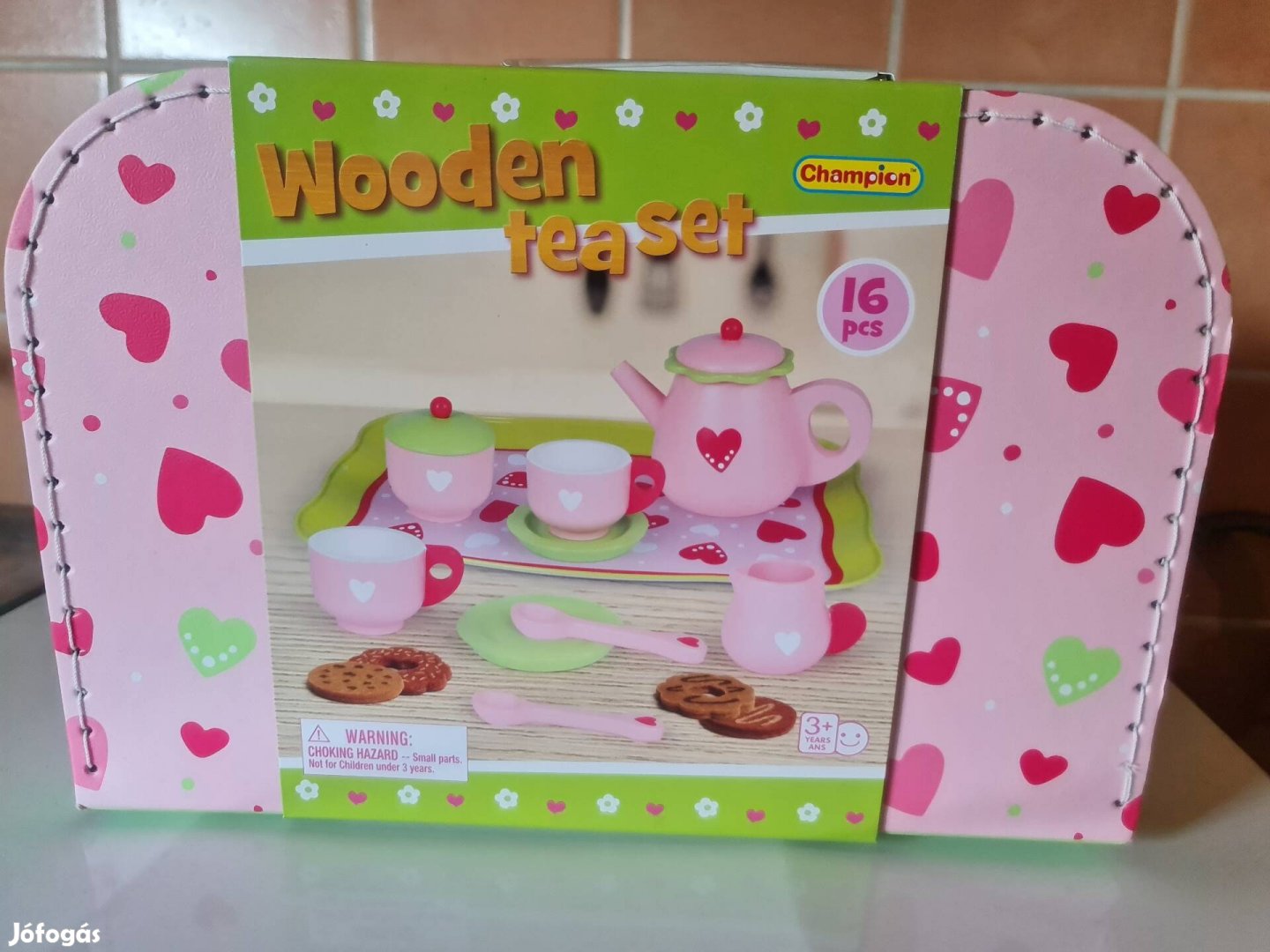 Új! Bontatlan  wooden tea set,16 db os fa teáskészlet kofferben