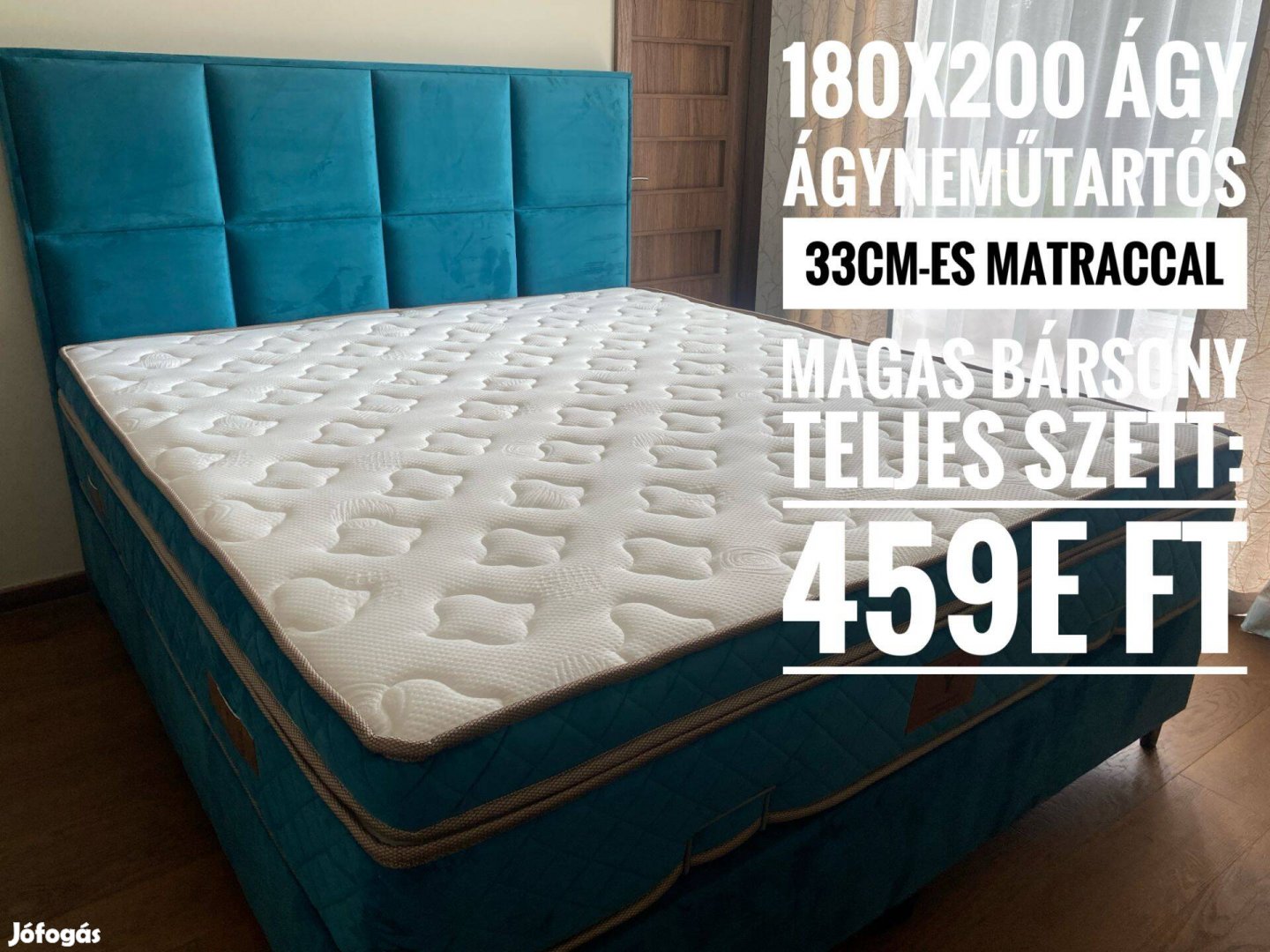 Új! Como bársony boxspring ágy, 32cmes matraccal, több színben,180x200