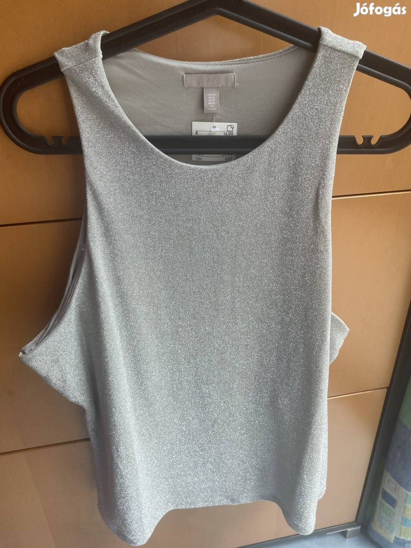 Új, Dekoratív, ezüstösen csillogó női felső, H&M, XL, címkés