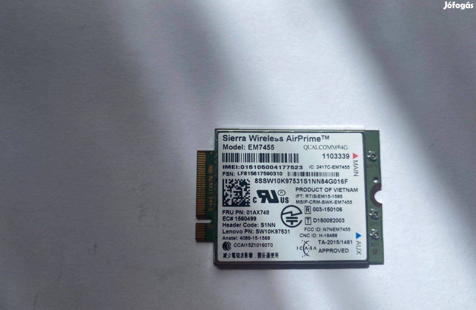 Új! Lenovo Thinkpad EM7455 4G LTE Mobile Broadband modem 01AX748