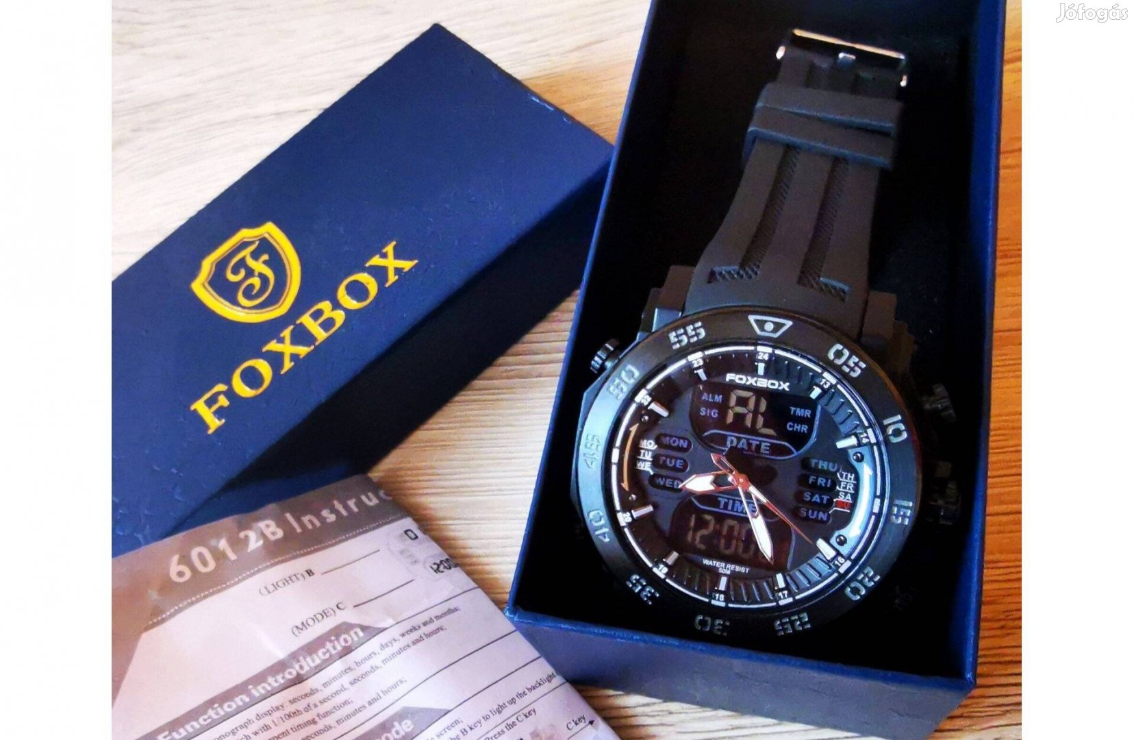 Új, Lige Foxbox digitális férfi sport karóra 50m vízálló, díszdobozban