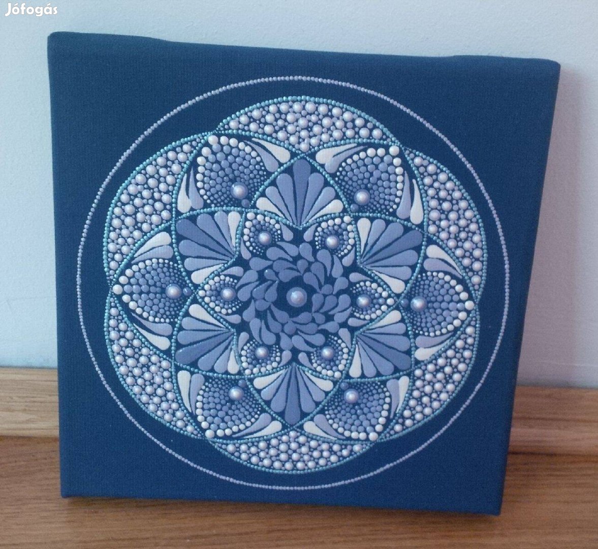 Új! Lila fehér mandala kép kézzel festett 20x20cm